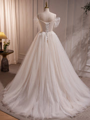 Wedding Dress For Bride And Groom, Charming Ivory A-Line Ball Gown Tulle Long Wedding Dresses