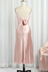 Unique Wedding Dress, Classic Pink Spaghetti Straps Midi Party Dresss