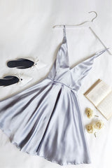 Formal Dress Boutique, Cute Light Blue V Neck Satin Short Light Blue Homecoming Dresses