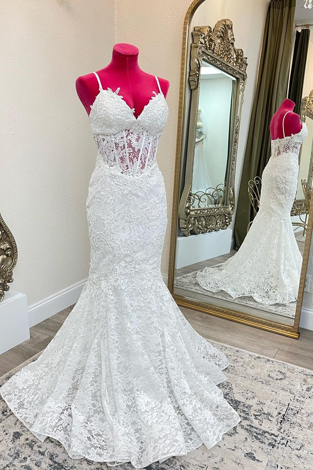 Wedding Dress Shopping Outfit, Mermaid White Lace Long Wedding Dress
