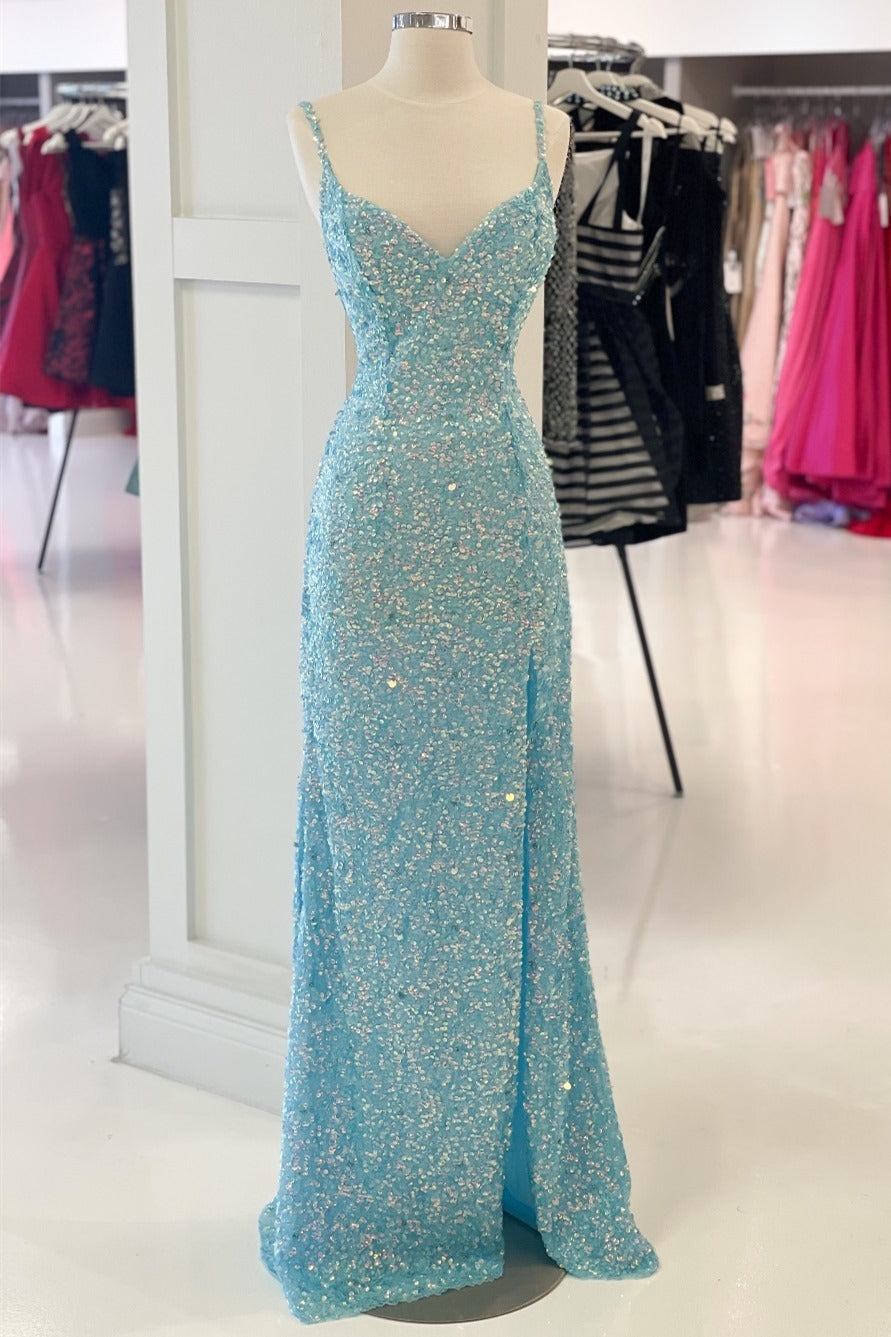 Evening Dress Shop, Tiffany Blue Sequin Mermaid Long Formal Dress