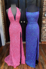 Formal Dresses Short, Simply Red Sequin Mermaid Long Prom Dress with Slit