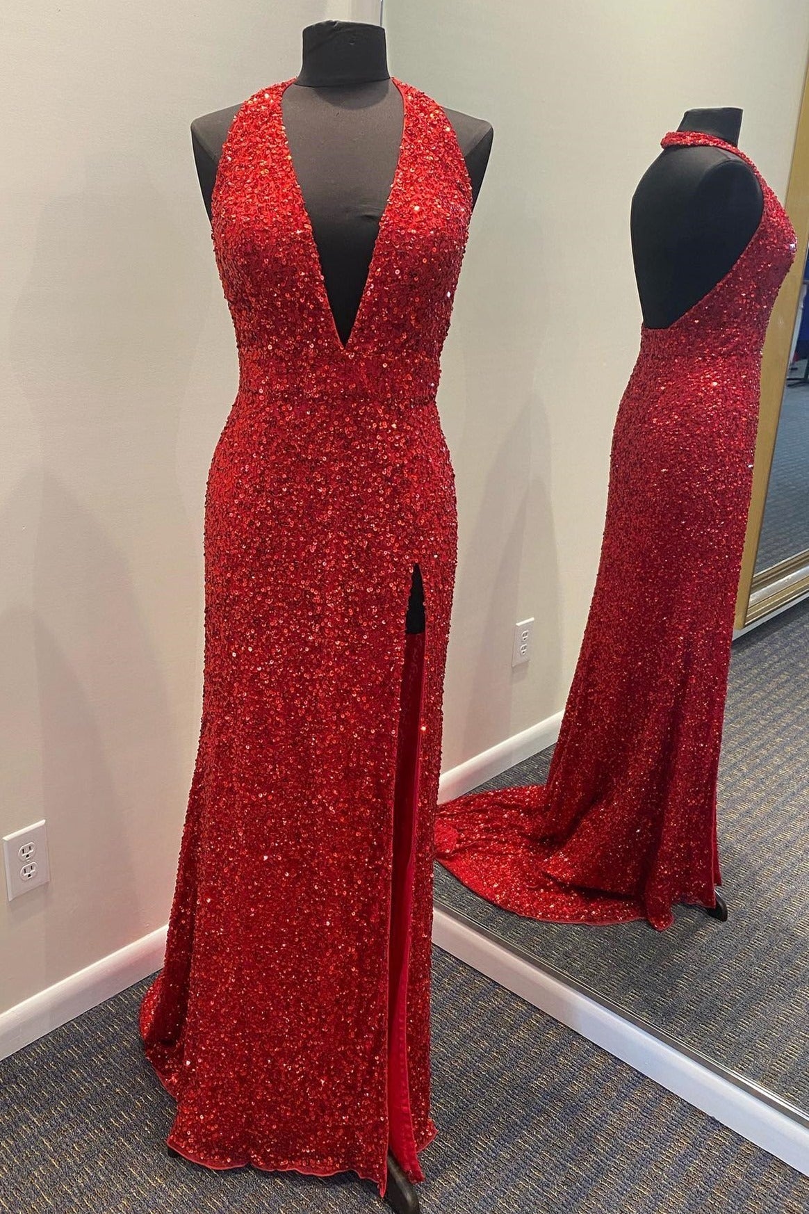 Formal Dress Trends, Simply Red Sequin Mermaid Long Prom Dress with Slit