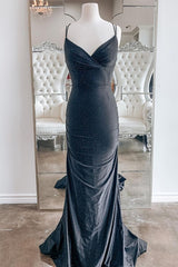 Prom Dresses Unique, Mermaid Black Long Prom Dress with Cross Back