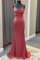 Prom Dresses Ball Gown, Mauve Mermaid Cowl Neck Straps Long Prom Dress