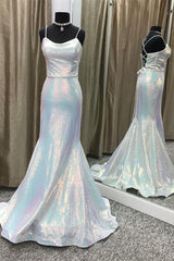 Sun Dress, Shiny Spaghetti Straps Mermaid Sequin Long Prom Dress