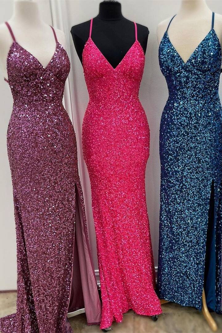 Formal Dresses Website, Sparkle Mermaid Sequin Long Prom Dress with Slit