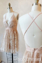 Party Dress 2046, Deep V-neck Spaghetti Straps Sleeveless Short Prom Dresses, Homecoming Dresses