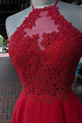 Party Dress For Cocktail, Halter Red Chiffon Appliques Beading Short Homecoming Dresses