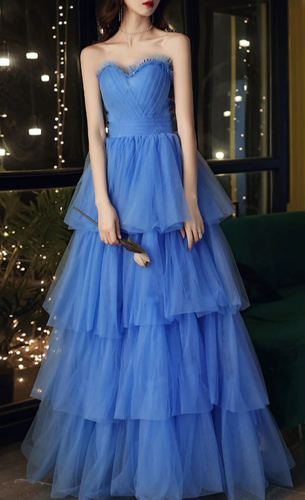 Evening Dresses 2036, Blue Sweetheart Strapless Formal Graduation Dress Sweet 16 Dress