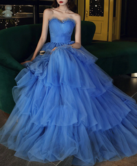Evening Dresses Australia, Blue Sweetheart Strapless Formal Graduation Dress Sweet 16 Dress