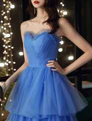Evening Dress 2036, Blue Sweetheart Strapless Formal Graduation Dress Sweet 16 Dress