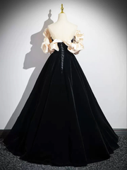Evening Dress For Weddings, Black A-Line Velvet Long Prom Dress Formal Party Dress