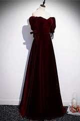Club Outfit, Modest Burgundy Long Prom Dresses with Short Sleeves Vintage Evening Gown