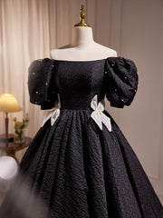 Prom Dresses 2027, Elegant Black A-Line Off Shoulder Prom Dress with Beads