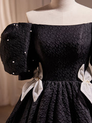 Prom Dress Corset, Elegant Black A-Line Off Shoulder Prom Dress with Beads