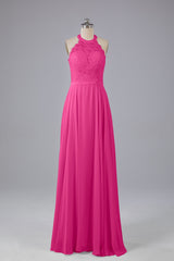 Prom Dress Store Near Me, Elegant Halter Illusion Lace Floor Length Bridesmaid Dresses