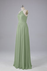 Satin Prom Dress, Elegant Keyhole Halter Lace Long Bridesmaid Dresses