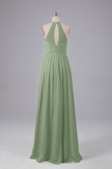 Best Prom Dress, Elegant Keyhole Halter Lace Long Bridesmaid Dresses
