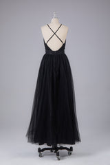 Classy Outfit, Elegant Tulle Spaghetti Straps Backless Floor Length Prom Dress