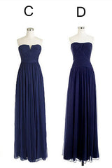 Party Dresses Summer Dresses, Elegant A-Line Navy Blue Chiffon Long Bridesmaid Dress