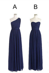 Party Dress For Teenage Girl, Elegant A-Line Navy Blue Chiffon Long Bridesmaid Dress
