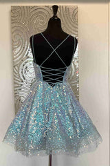 Party Dress For Summer, Cute Hot Pink Sequins A-Line Homecoming Dress Hoco Night Dresses