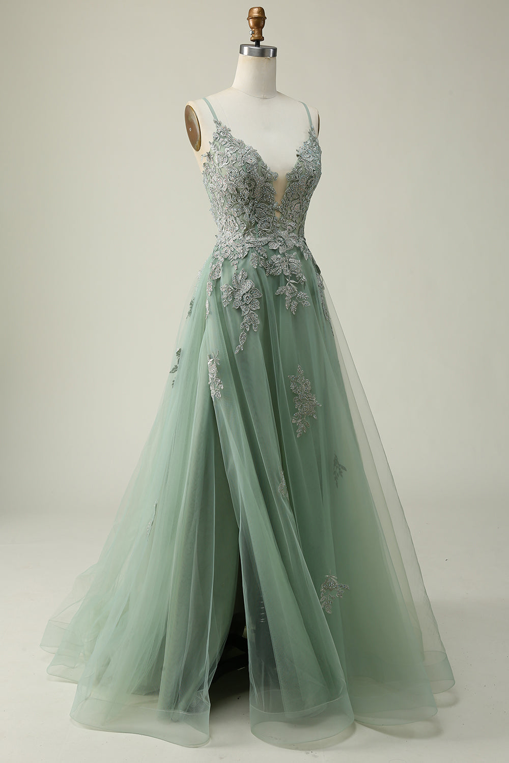 Prom Dresses Stores, A Line Spaghetti Straps Green Long Prom Dress with Criss Cross Back