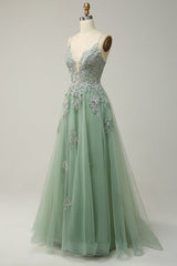 Prom Dress Stores, A Line Spaghetti Straps Green Long Prom Dress with Criss Cross Back