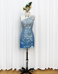 Evening Dress Stunning, Gorgeous Sparkly Sequin One Shoulder Tight Homecoming Dress With Fringe