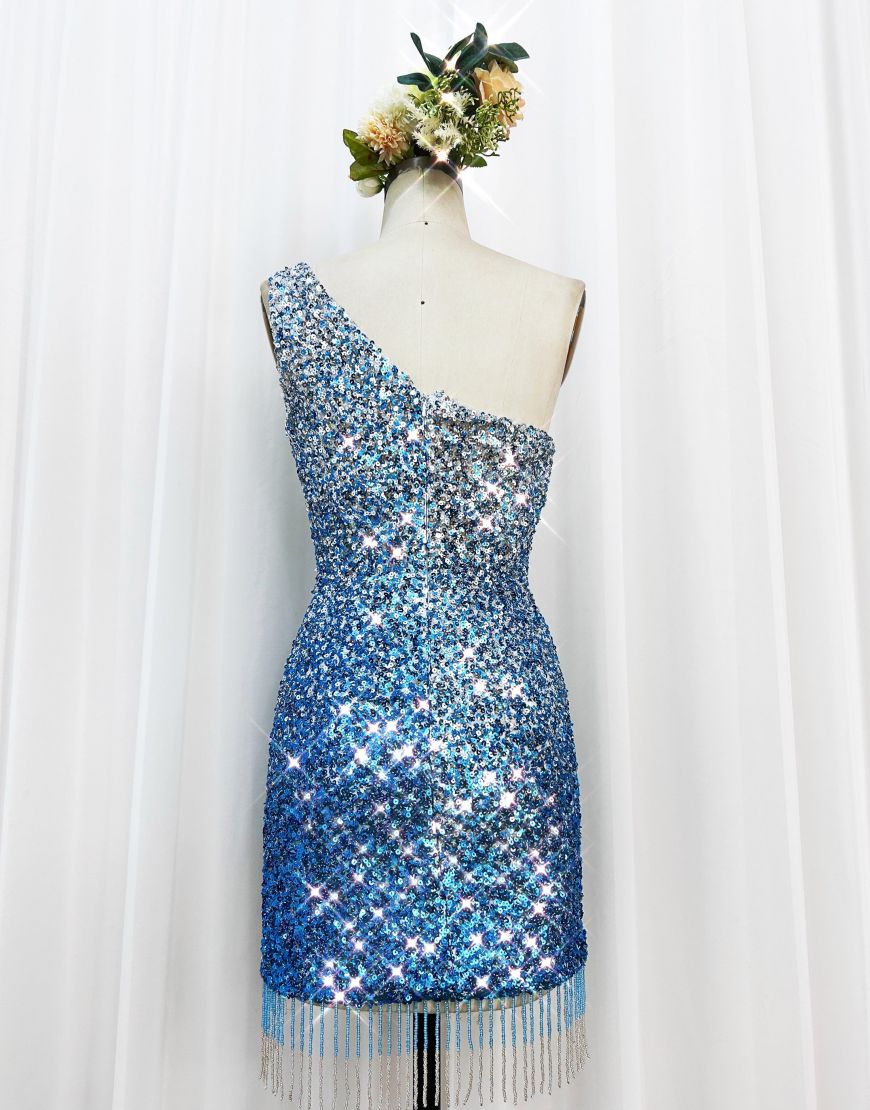 Evening Dresses Online Shop, Gorgeous Sparkly Sequin One Shoulder Tight Homecoming Dress With Fringe