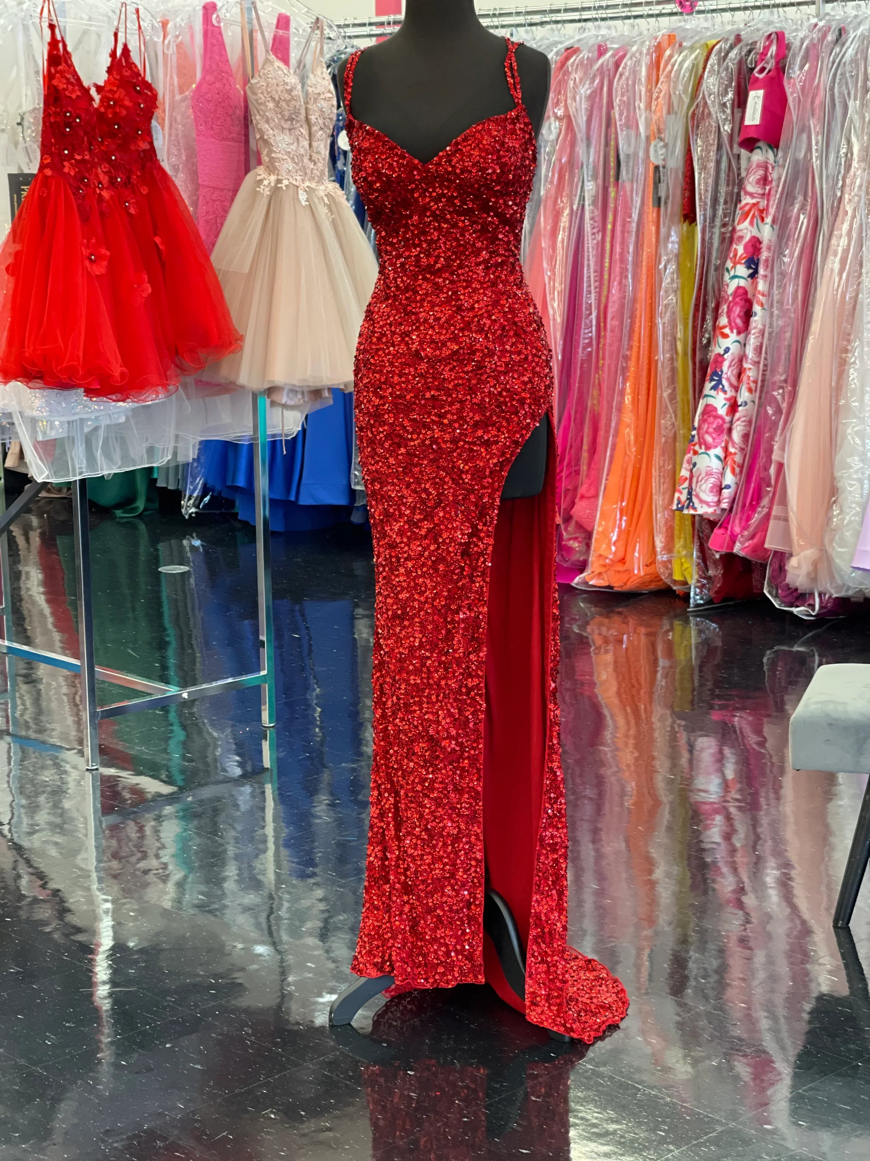 Prom Dresses For Black, Sparkle Red Bodycon Sequined Long Prom Dresses