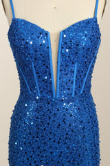 Prom Dresses Pattern, Royal Blue Sequin Mermaid Long Prom Dress