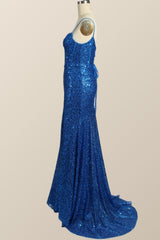 Prom Dresses 2042 Cheap, Royal Blue Sequin Mermaid Long Prom Dress
