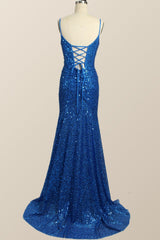 Prom Dresses Patterns, Royal Blue Sequin Mermaid Long Prom Dress