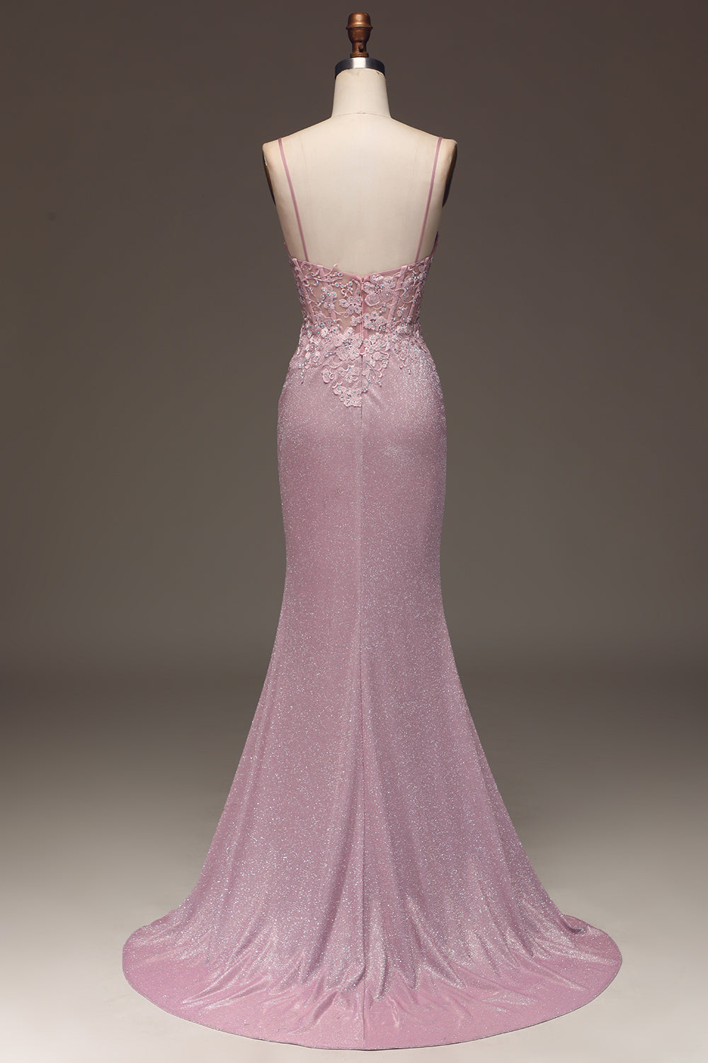 Prom Dress Long Elegent, Glitter Blush Mermaid Spaghetti Straps Long Prom Dress with Beading