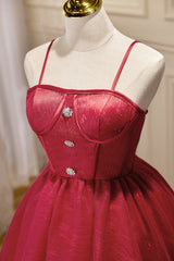 Bridesmaid Dresses Websites, Chic Burgundy Spaghetti Straps Lace Tulle Short Homecoming Dresses