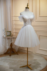 Bridesmaid Dresses Short, Cute Spaghetti Straps V Neck Tulle Short Homecoming Dresses