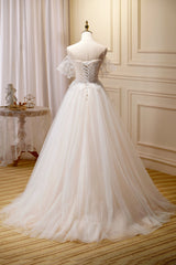 Wedding Dresses For Brides, Chic Spaghetti Straps Beading A Line Tulle Wedding Gown