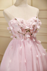 Bridesmaids Dresses Different Styles, Cute Pink Strapless Sweetheart Appliques Tulle Short Homecoming Dresses