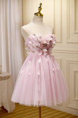 Bridesmaid Dresses Color Palettes, Cute Pink Strapless Sweetheart Appliques Tulle Short Homecoming Dresses