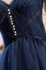 Bridesmaide Dress Colors, Dark Navy Spaghetti Straps V Neck Tulle Short Homecoming Dresses