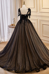 Bridesmaid Dress Blushing Pink, Black Sleeveless Ball Gown Tulle Long Prom Dresses