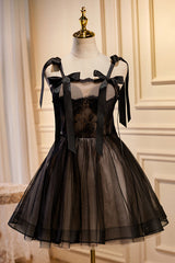 Bridesmaid Dresses Different Style, Cute Black Sleeveless A Line Tulle Short Homecoming Dresses