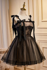 Bridesmaid Dress Different Styles, Cute Black Sleeveless A Line Tulle Short Homecoming Dresses