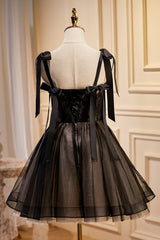 Bridesmaid Dress Inspo, Cute Black Sleeveless A Line Tulle Short Homecoming Dresses