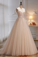 Bridesmaids Dress Cheap, Charming Spaghetti Straps Sleeveless Evening Dress A Line Tulle Long Prom Gown
