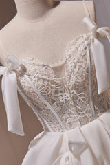 Bridesmaid Dress Long Sleeves, Ivory Spaghetti Straps Beading Lace Short Homecoming Dresses