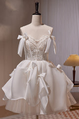 Bridesmaids Dresses Pink, Ivory Spaghetti Straps Beading Lace Short Homecoming Dresses