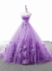 Royal Dress, Light Purple Sweetheart Tulle Ball Gown Princess New Style Formal Dress, Purple Party Dress